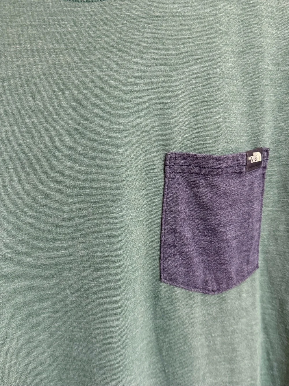 The North Face Men's Heather Green Crewneck Tee with Navy Pocket